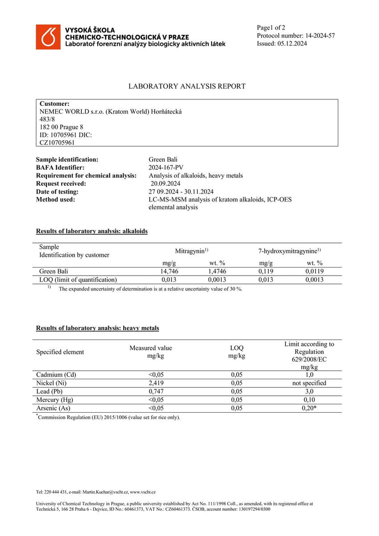 kratom világ laboratóriumi vizsgálatok green bali kratom alkaloidok nehézfémek eladása ellenőrzött