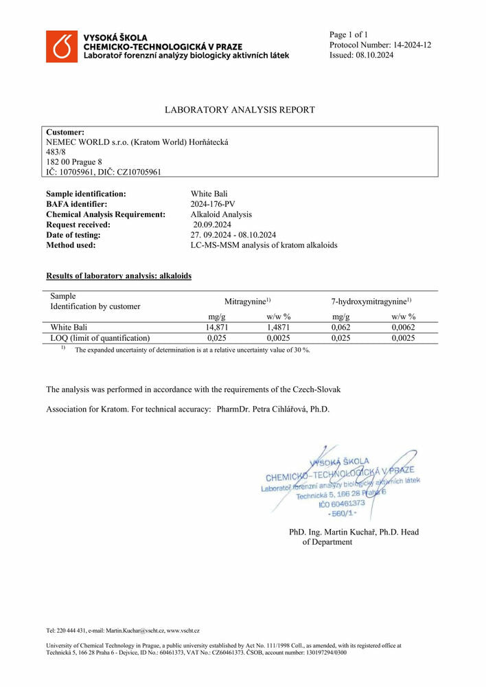 kratom világ laboratóriumi vizsgálatok white bali kratom alkaloidok nehézfémek eladása ellenőrzött