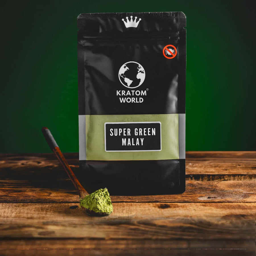 Kratom World Super Green maláj por zöld szuper zöld maláj teáskanál